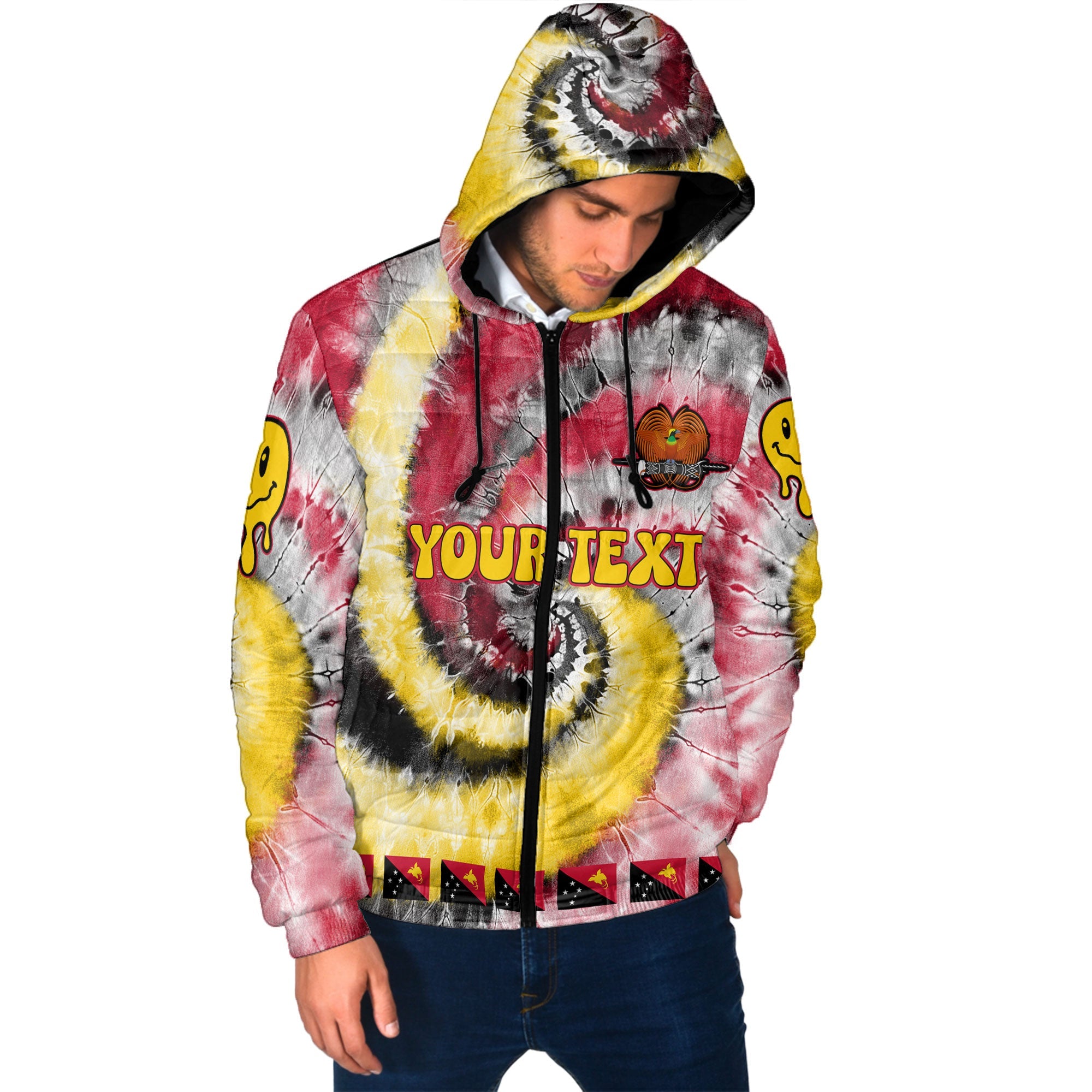 Papua New Guinea Men Hooded Padded Jacket Custom Tie Dye Style 2