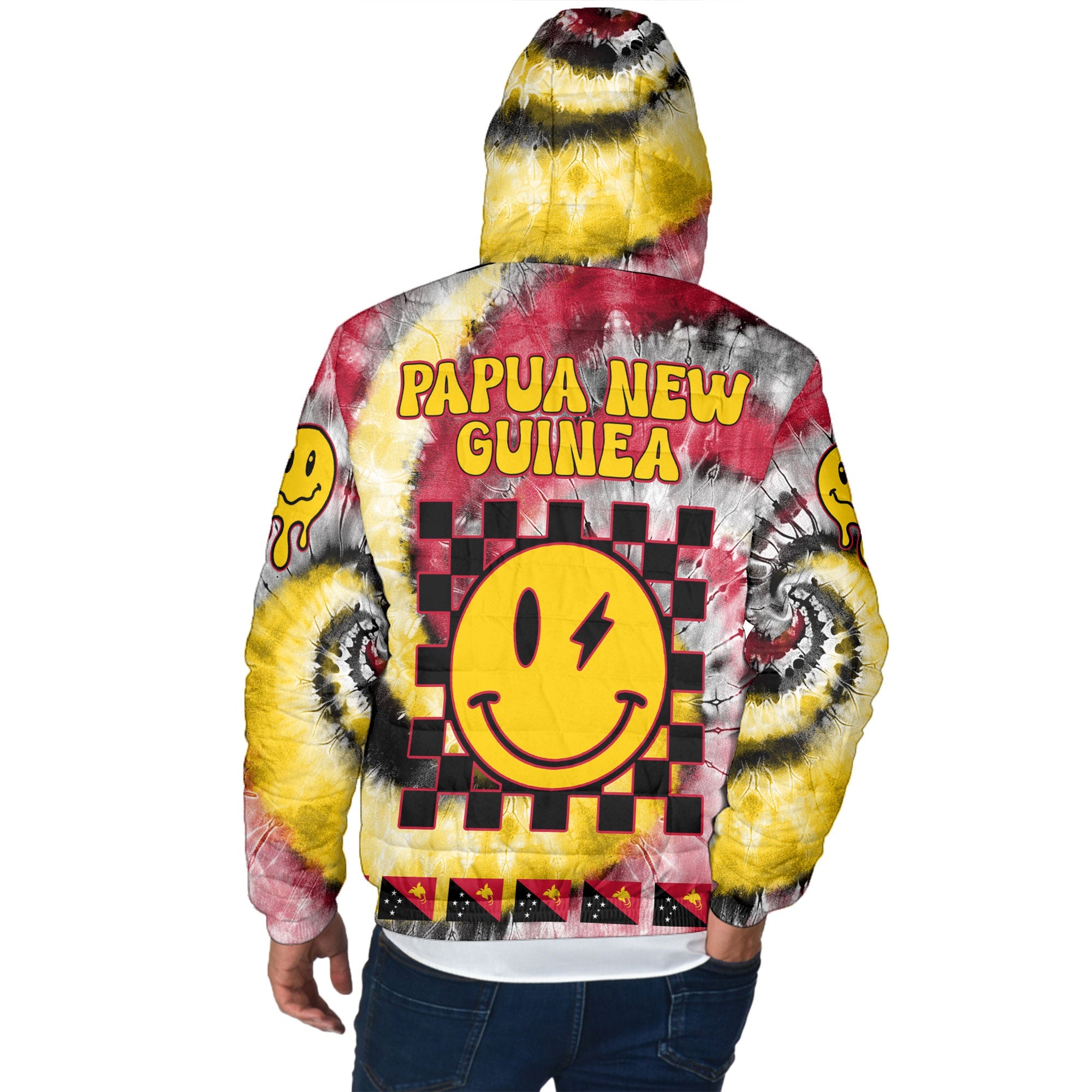 Papua New Guinea Men Hooded Padded Jacket Custom Tie Dye Style 3