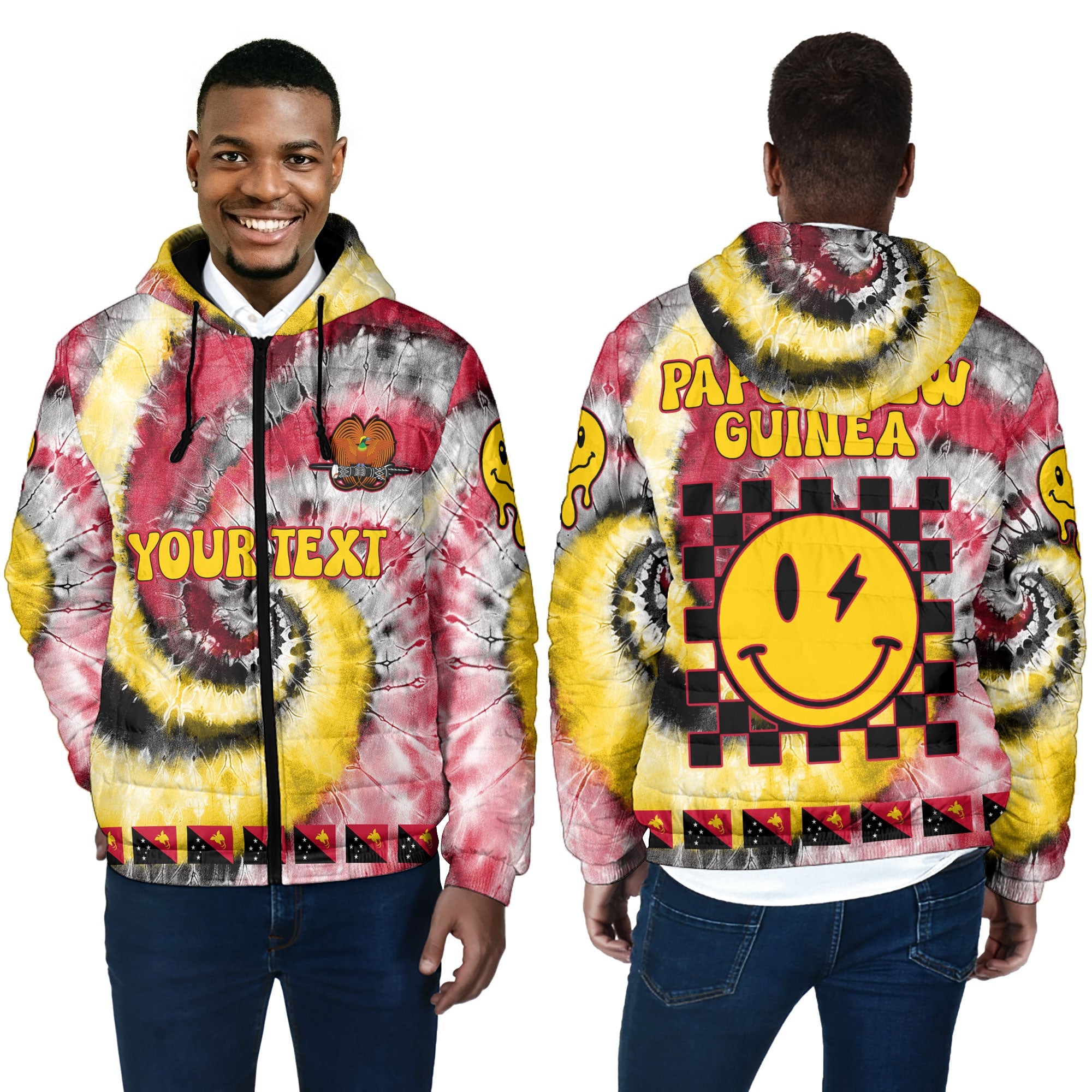 Papua New Guinea Men Hooded Padded Jacket Custom Tie Dye Style 4