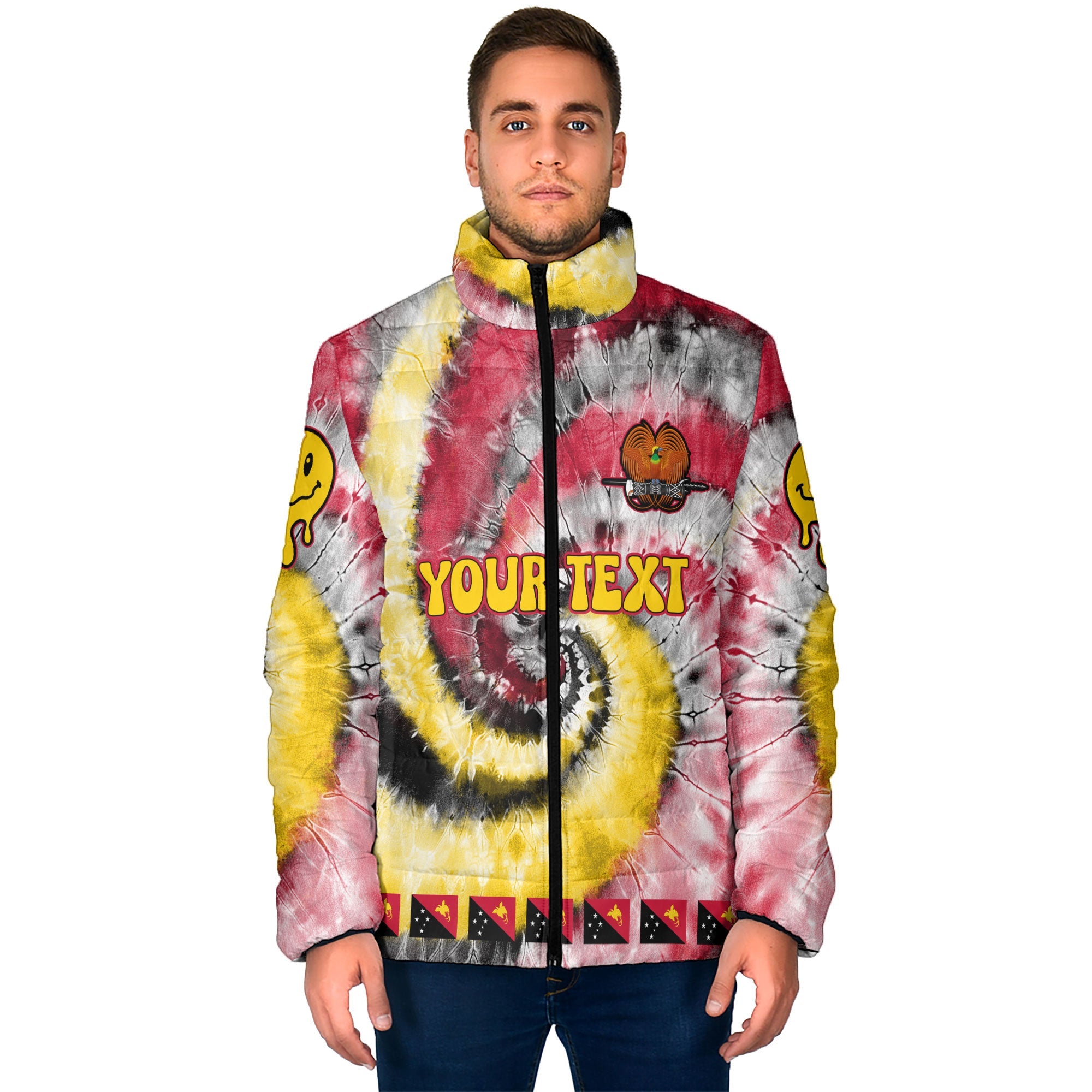 Papua New Guinea Men Padded Jacket Custom Tie Dye Style 1