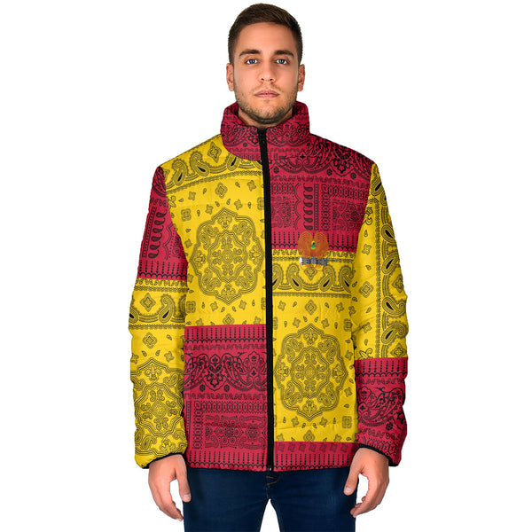 Papua New Guinea Men Padded Jacket Flag And Paisley Basic Style 1