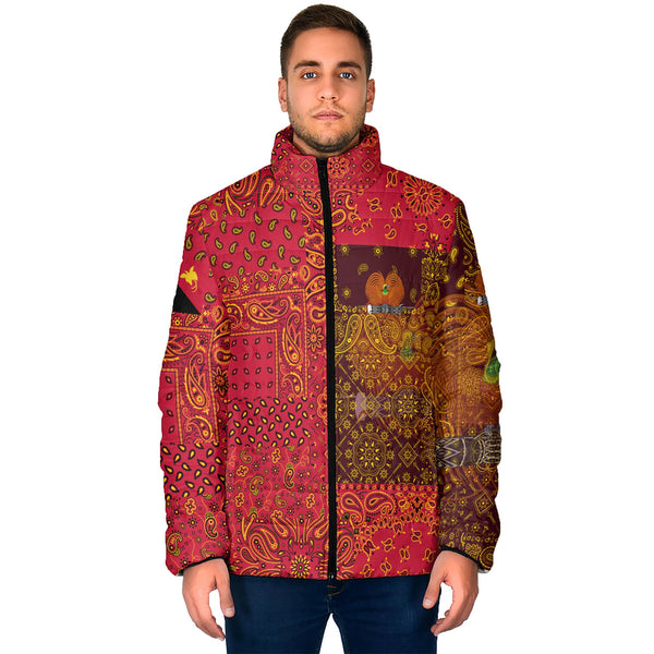 Papua New Guinea Men Padded Jacket Paisley Flag And Skull Style 1