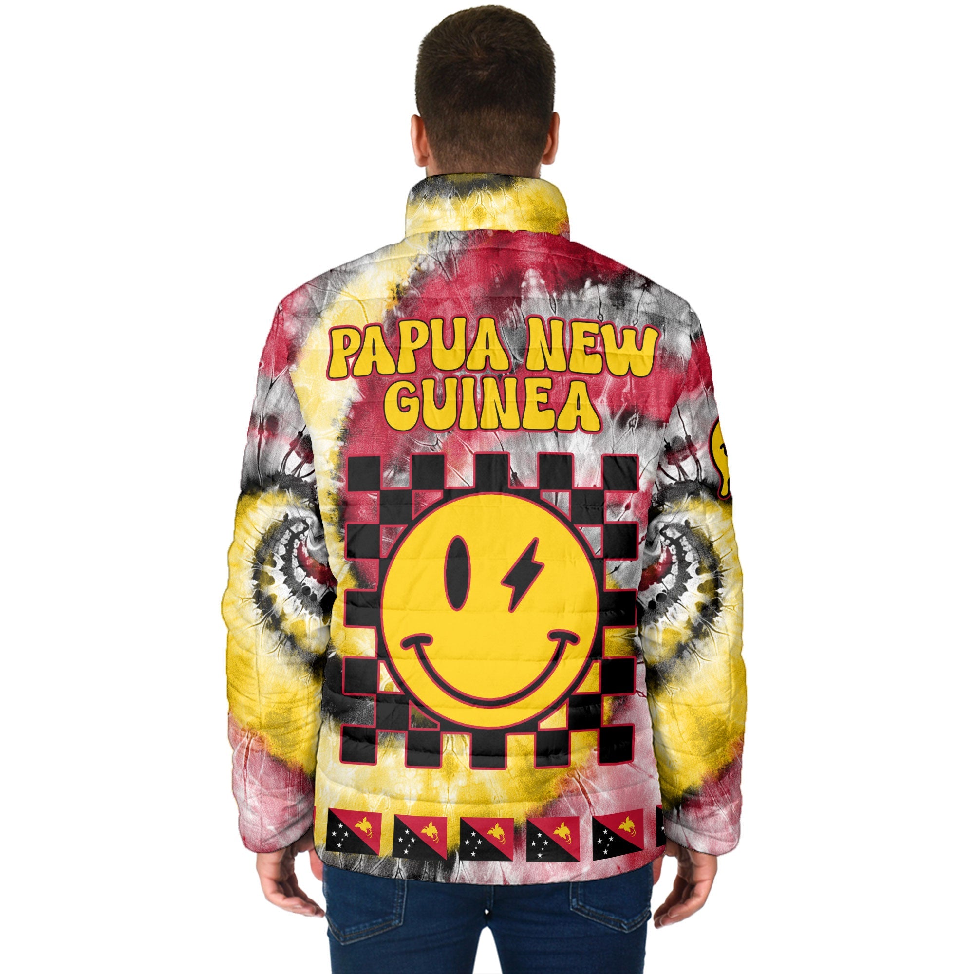 Papua New Guinea Men Padded Jacket Custom Tie Dye Style 2