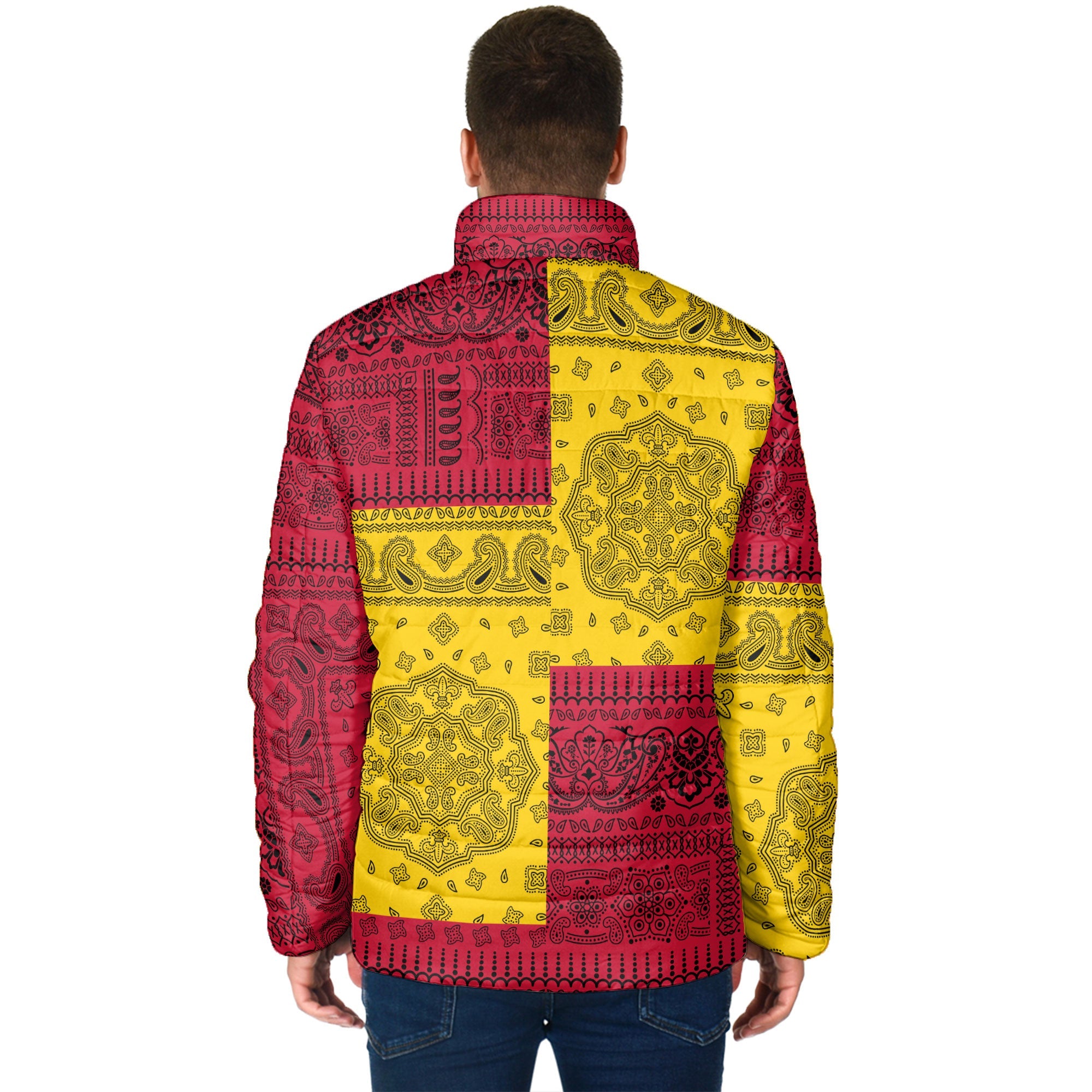 Papua New Guinea Men Padded Jacket Flag And Paisley Basic Style 2