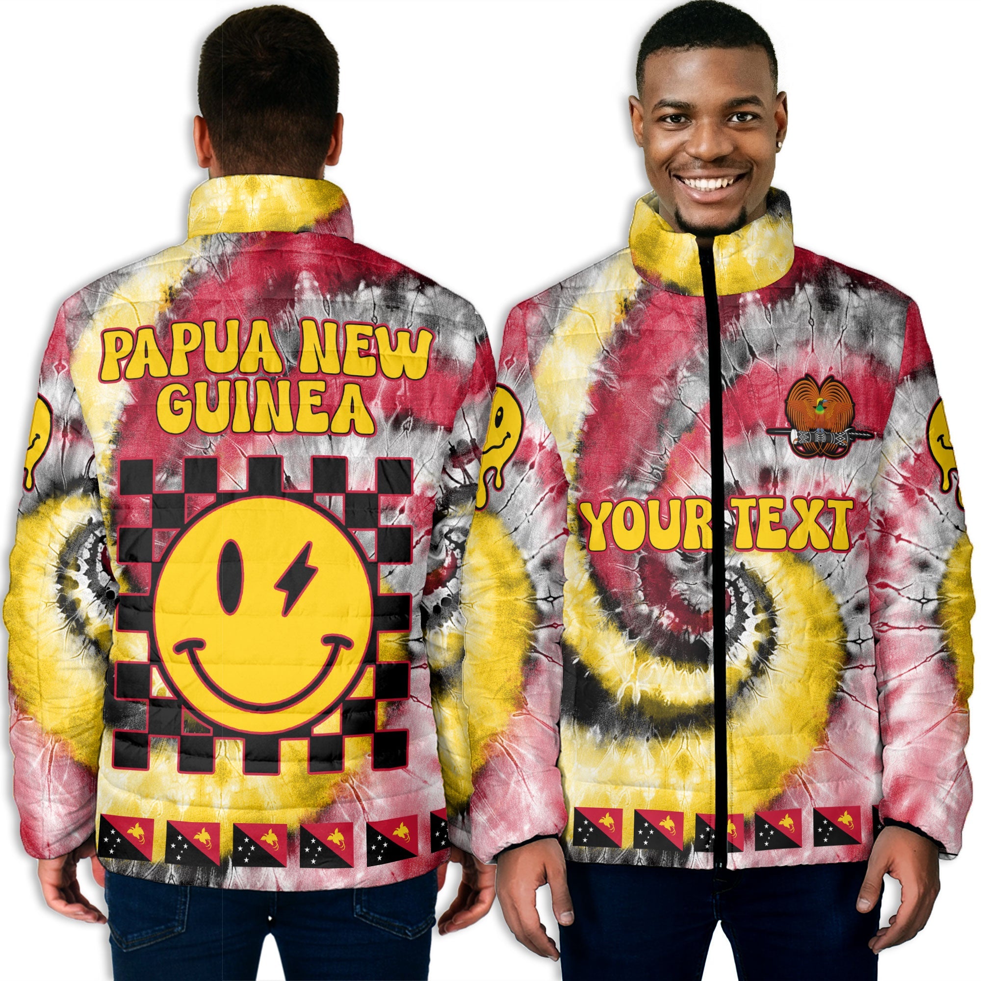 Papua New Guinea Men Padded Jacket Custom Tie Dye Style 3