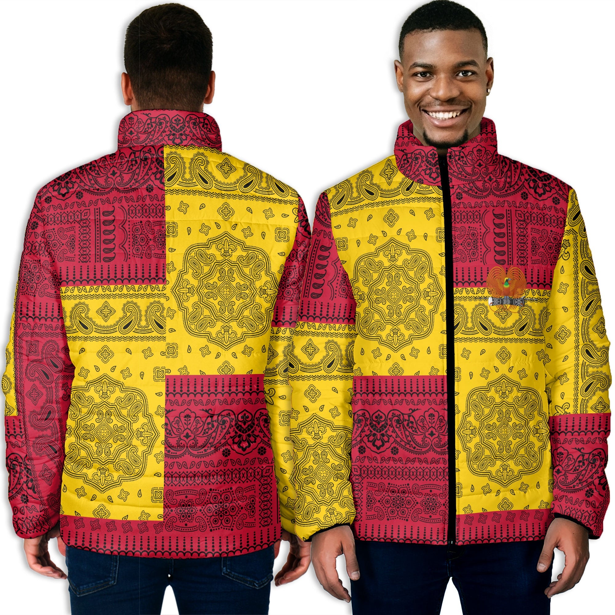 Papua New Guinea Men Padded Jacket Flag And Paisley Basic Style 3