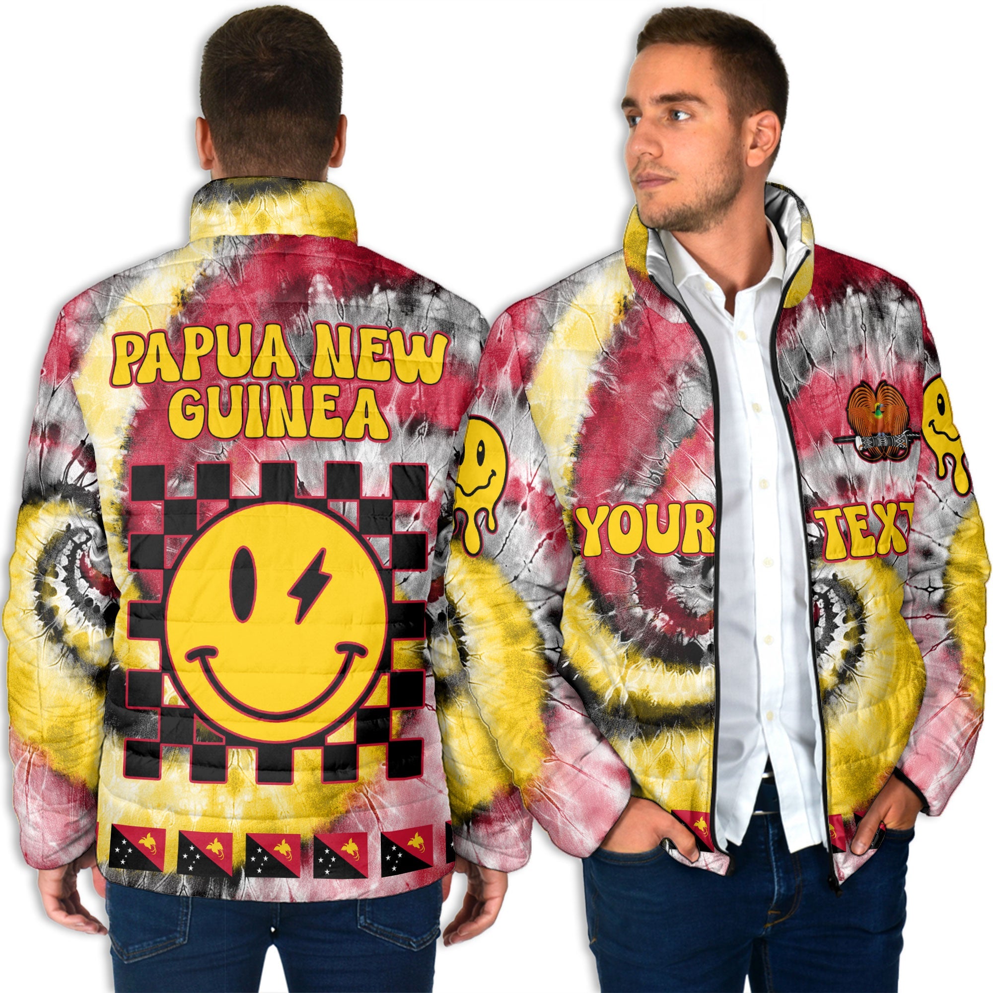 Papua New Guinea Men Padded Jacket Custom Tie Dye Style 4