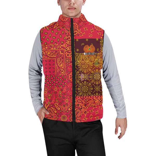 Papua New Guinea Men Padded Jacket Vest Paisley Flag And Skull Style 1