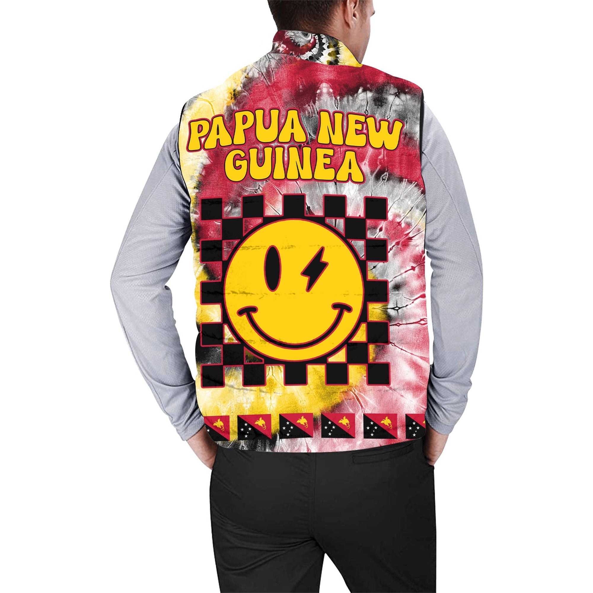 Papua New Guinea Men Padded Jacket Vest Custom Tie Dye Style 2