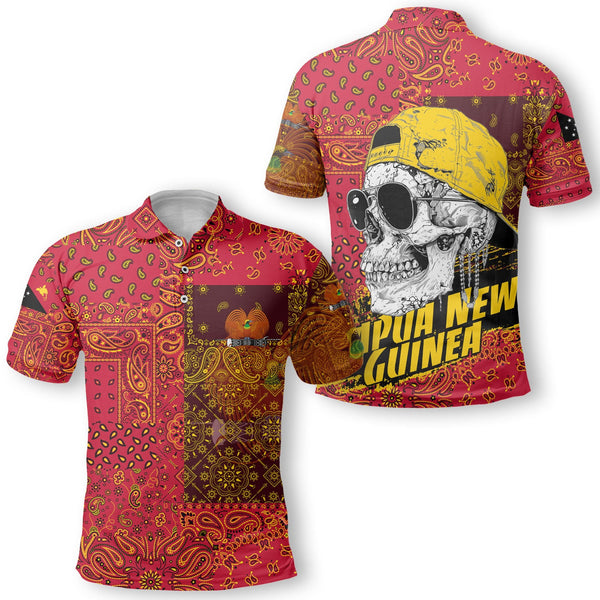 Papua New Guinea Polo Shirt Paisley Flag And Skull Style 1