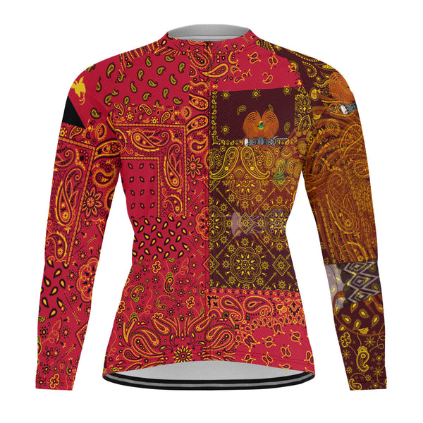 Papua New Guinea Raglan Men Cycling Jersey Long Sleeve Paisley Flag And Skull Style 1