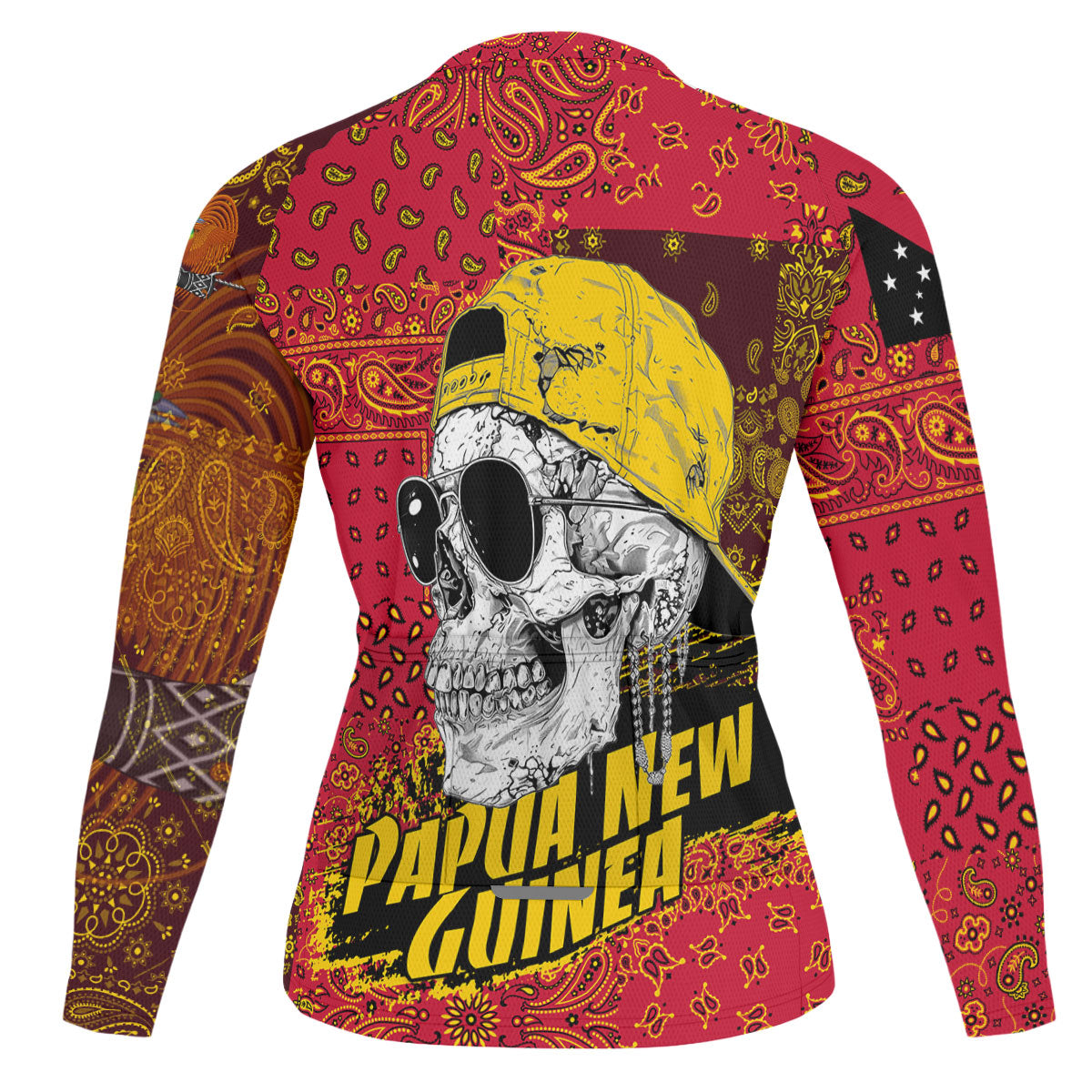 Papua New Guinea Raglan Men Cycling Jersey Long Sleeve Paisley Flag And Skull Style 2