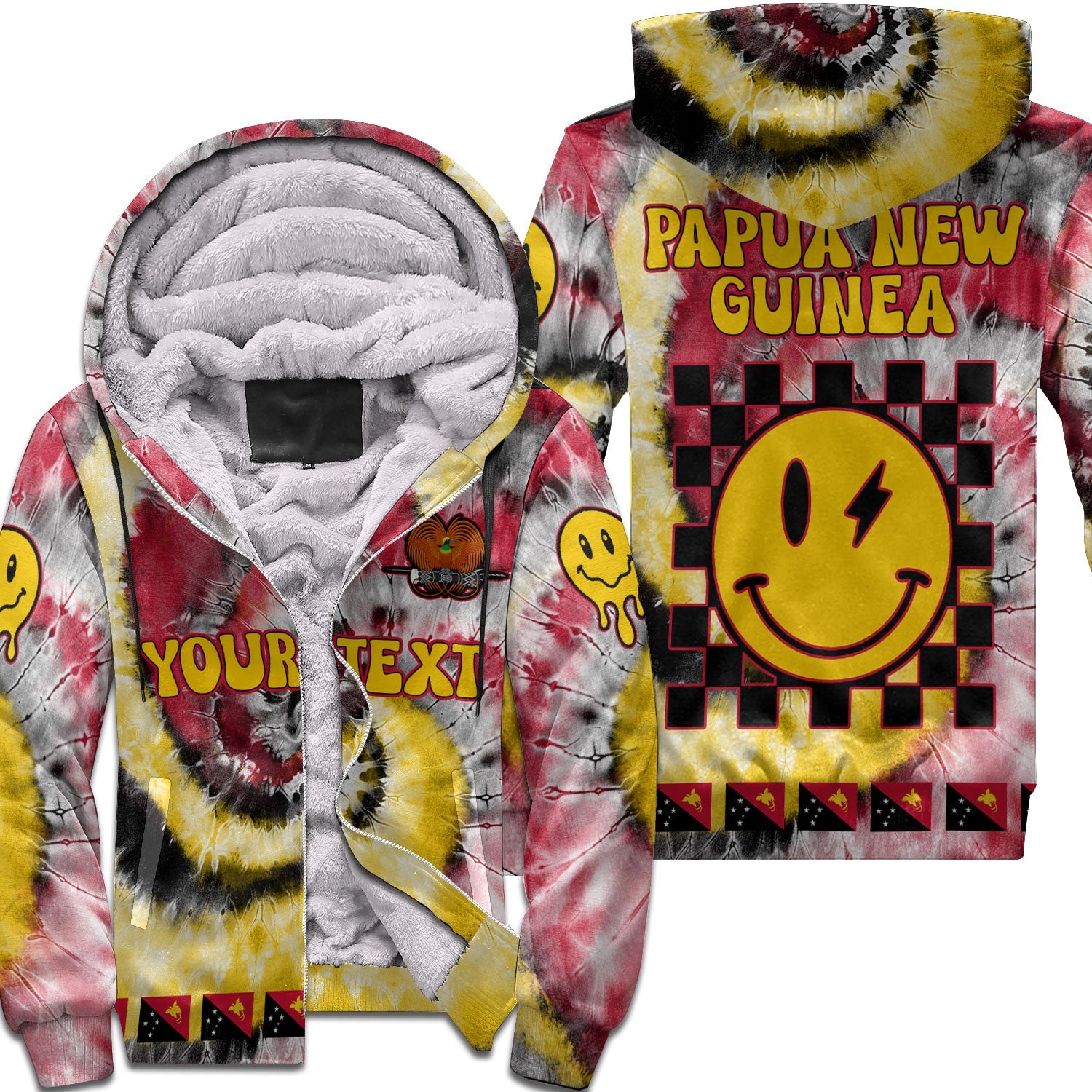 Papua New Guinea Sherpa Hoodie Custom Tie Dye Style 1