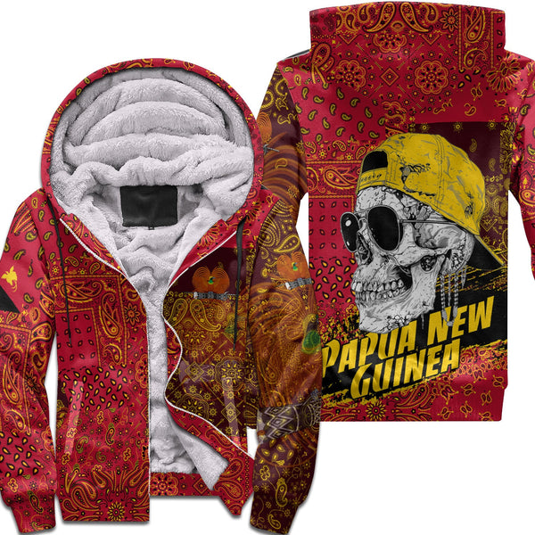 Papua New Guinea Sherpa Hoodie Paisley Flag And Skull Style 1