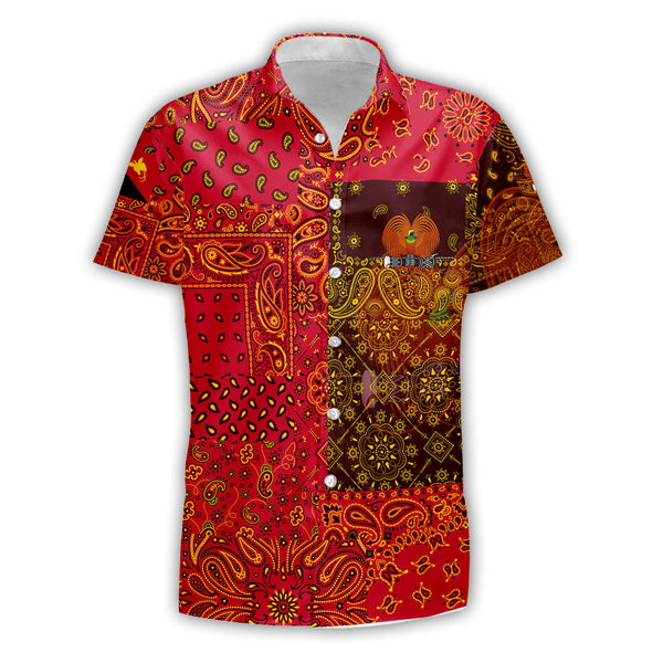 Papua New Guinea Short Sleeve Shirt Paisley Flag And Skull Style 1