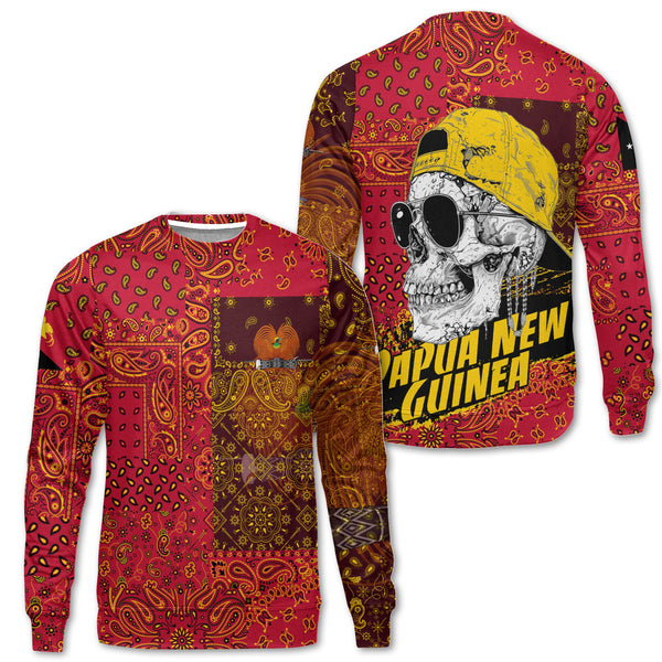 Papua New Guinea Sweatshirt Paisley Flag And Skull Style 1