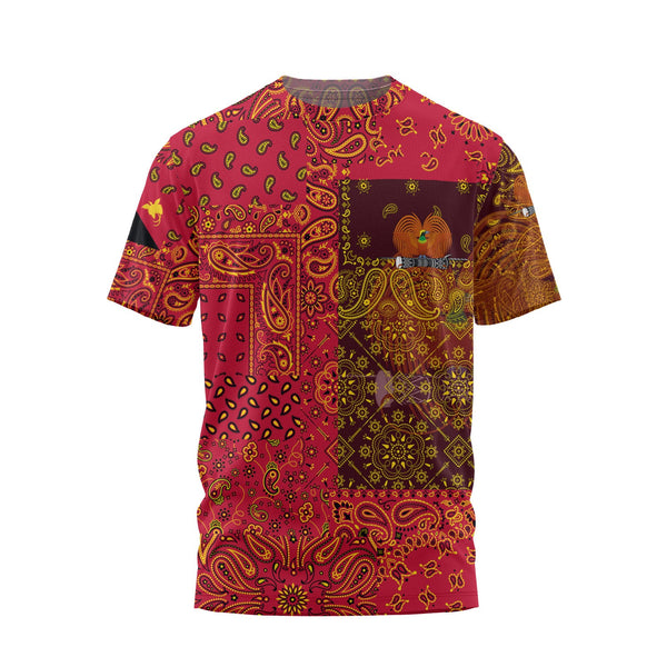 Papua New Guinea T Shirt Paisley Flag And Skull Style 1