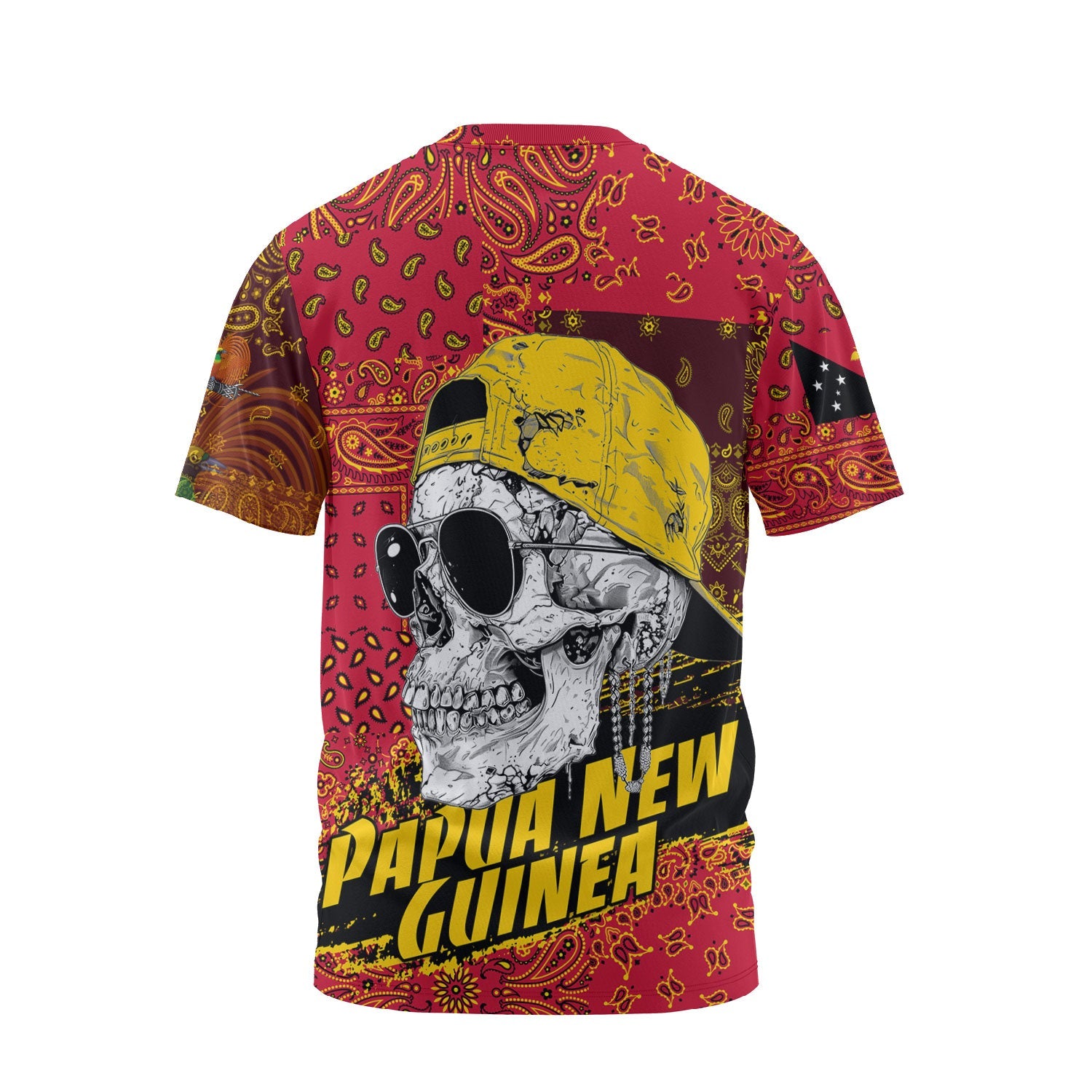 Papua New Guinea T Shirt Paisley Flag And Skull Style 2