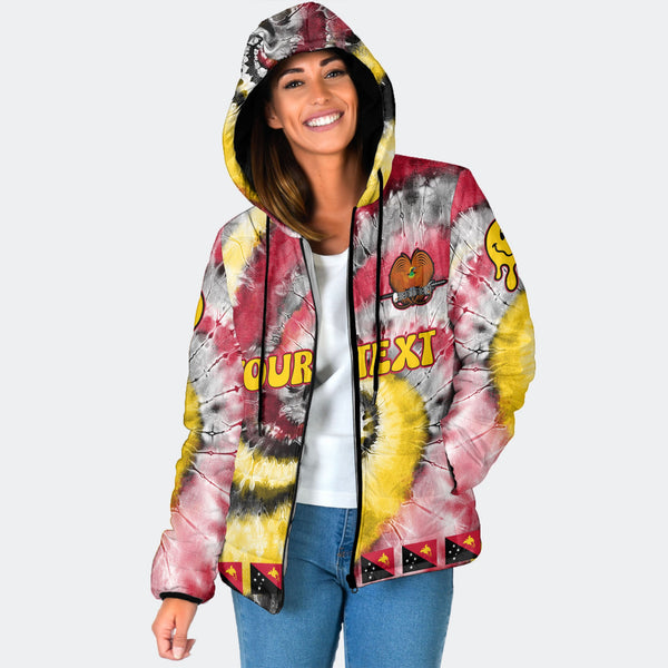 Papua New Guinea Women Hooded Padded Jacket Custom Tie Dye Style 1