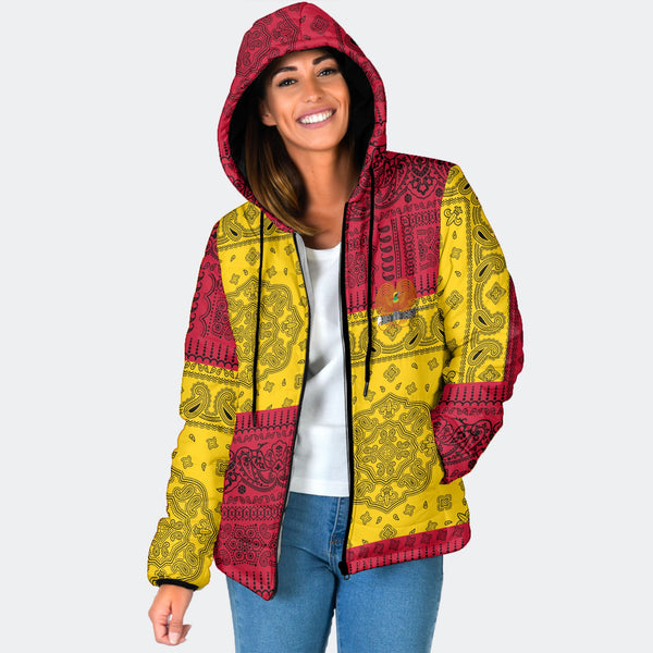 Papua New Guinea Women Hooded Padded Jacket Flag And Paisley Basic Style 1