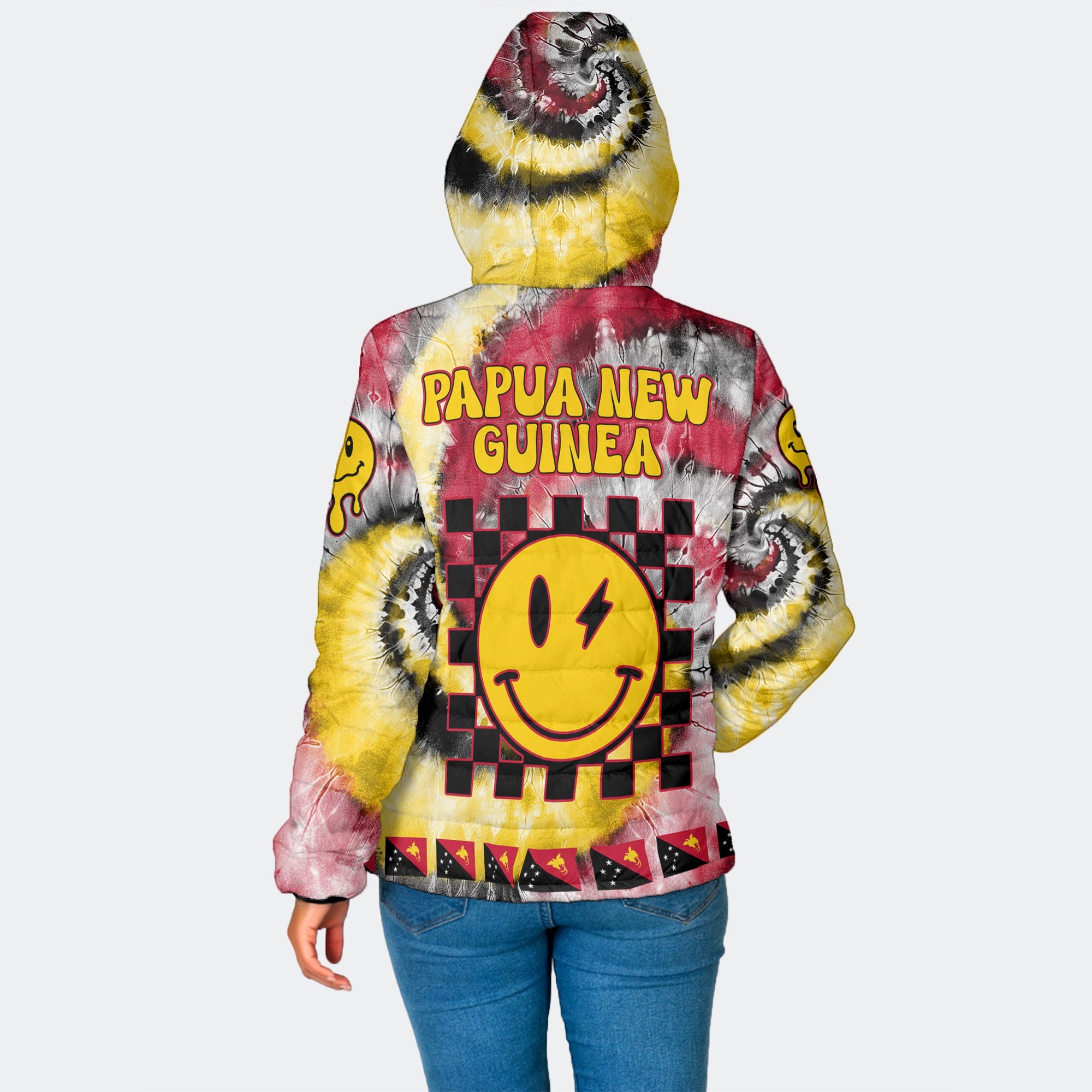 Papua New Guinea Women Hooded Padded Jacket Custom Tie Dye Style 2