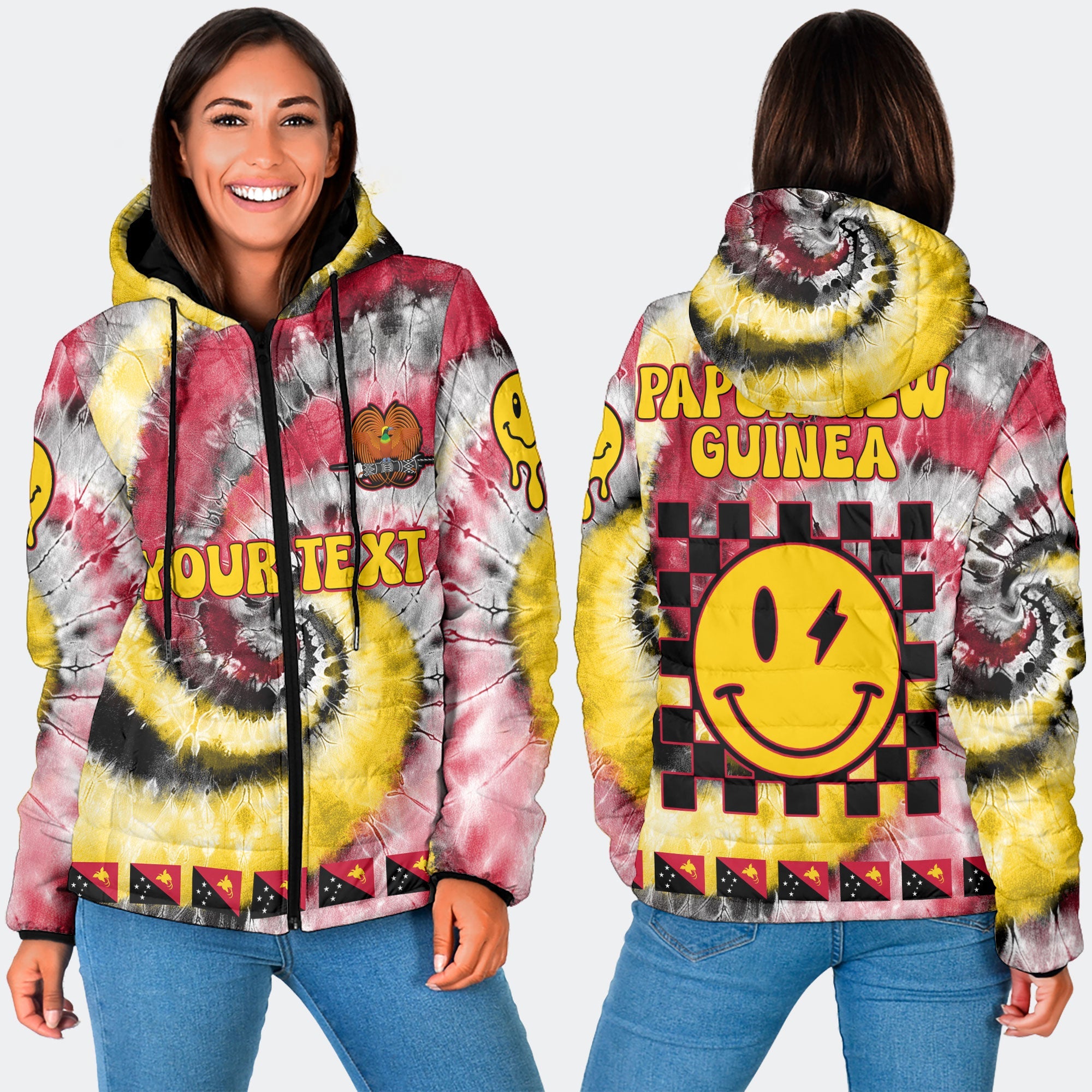 Papua New Guinea Women Hooded Padded Jacket Custom Tie Dye Style 3