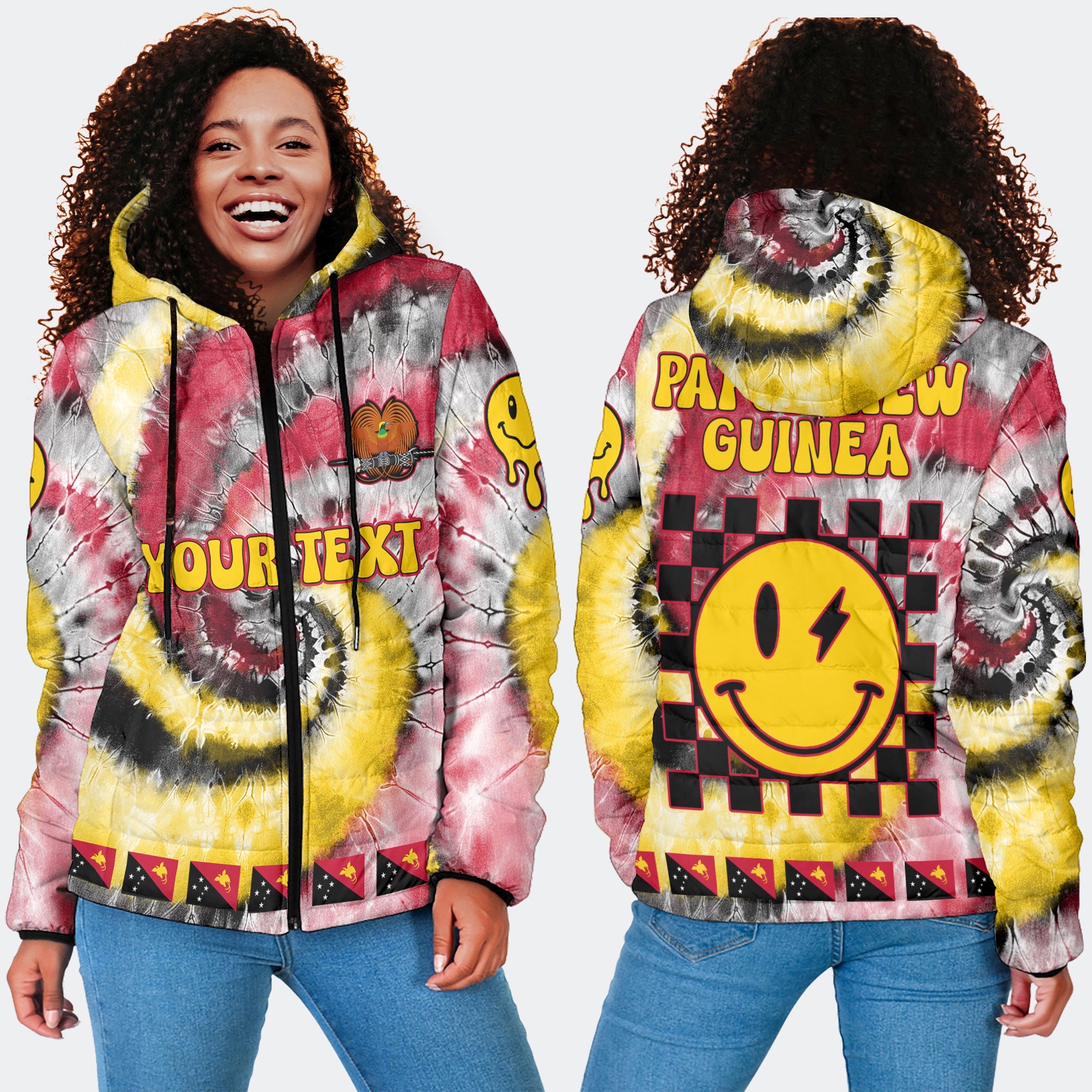 Papua New Guinea Women Hooded Padded Jacket Custom Tie Dye Style 4