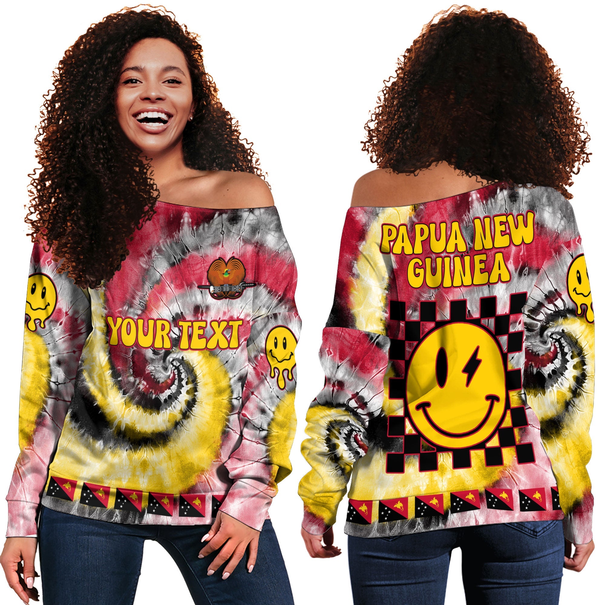 Papua New Guinea Women Off Shoulder Sweatshirt Custom Tie Dye Style 2