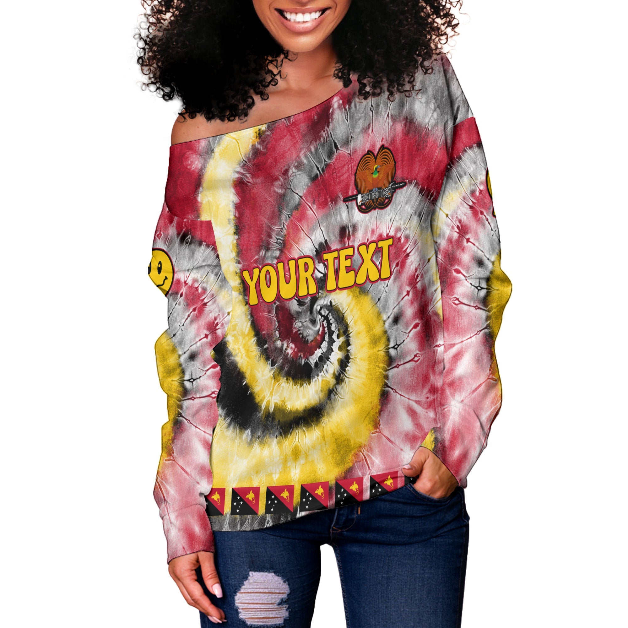 Papua New Guinea Women Off Shoulder Sweatshirt Custom Tie Dye Style 3