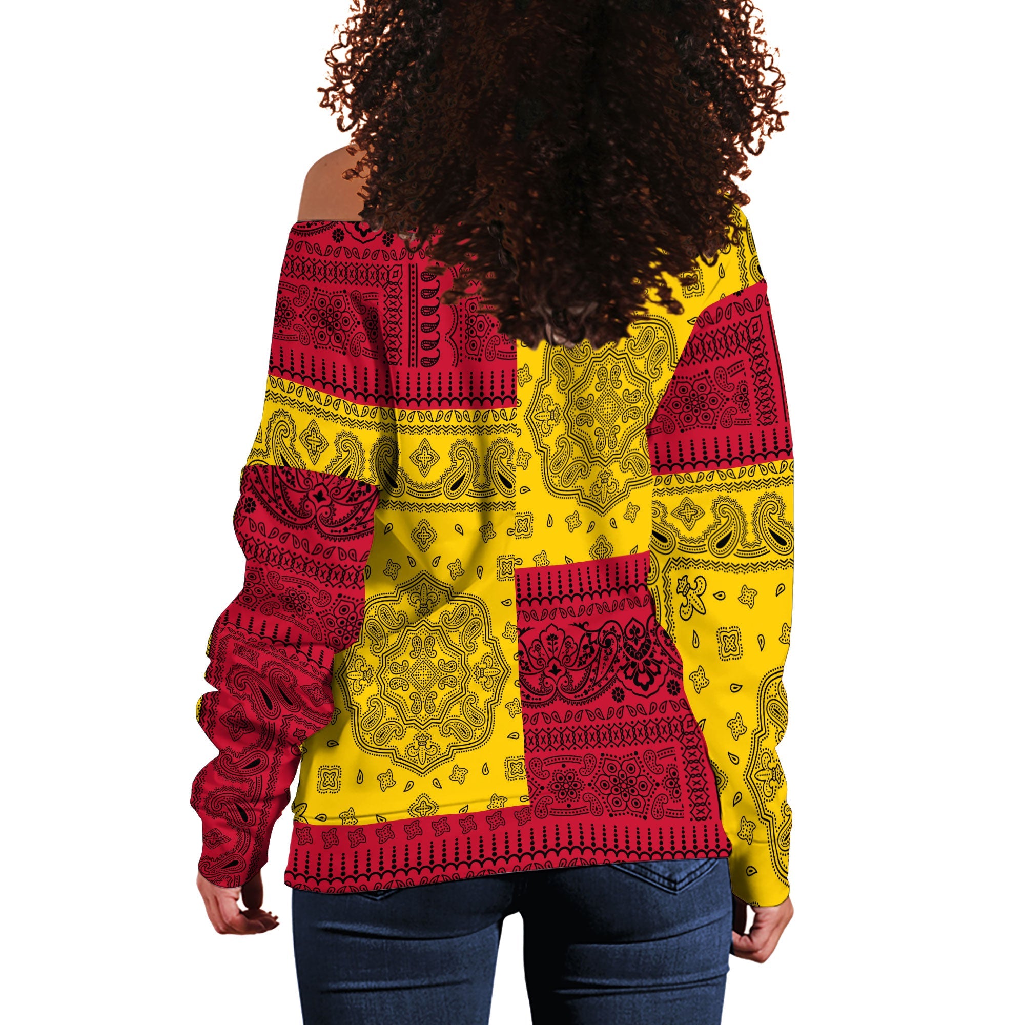 Papua New Guinea Women Off Shoulder Sweatshirt Flag And Paisley Basic Style 3