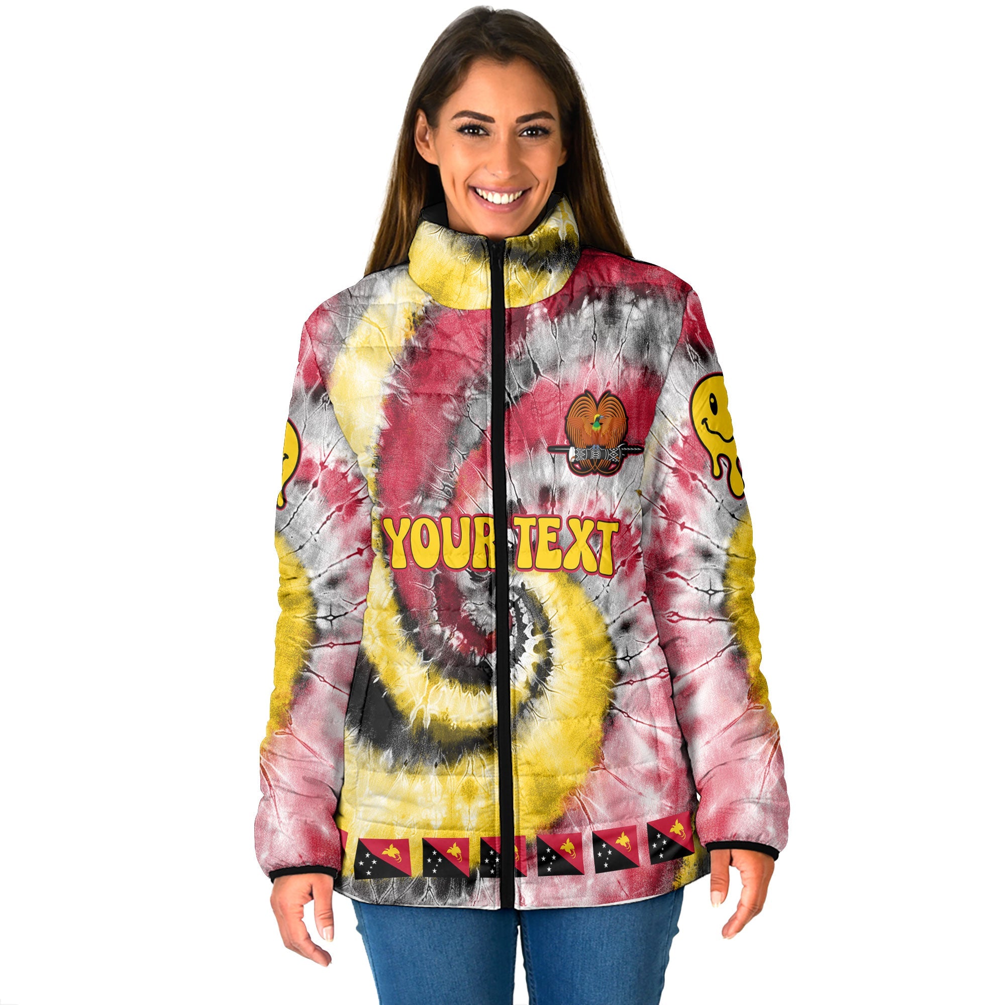 Papua New Guinea Women Padded Jacket Custom Tie Dye Style 1