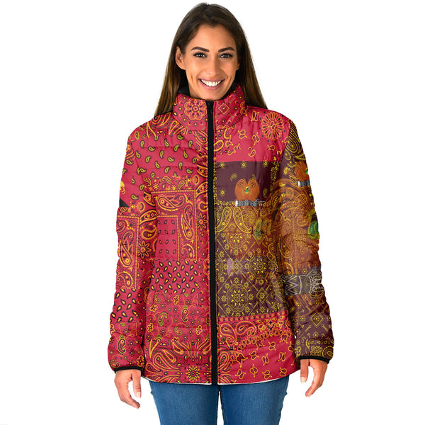 Papua New Guinea Women Padded Jacket Paisley Flag And Skull Style 1