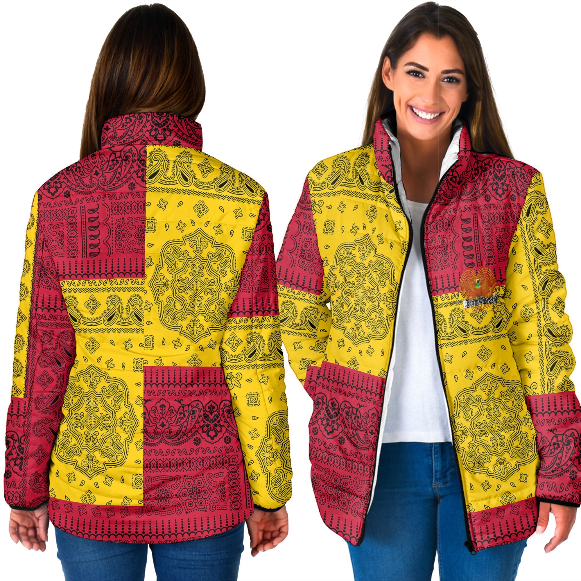 Papua New Guinea Women Padded Jacket Flag And Paisley Basic Style 3