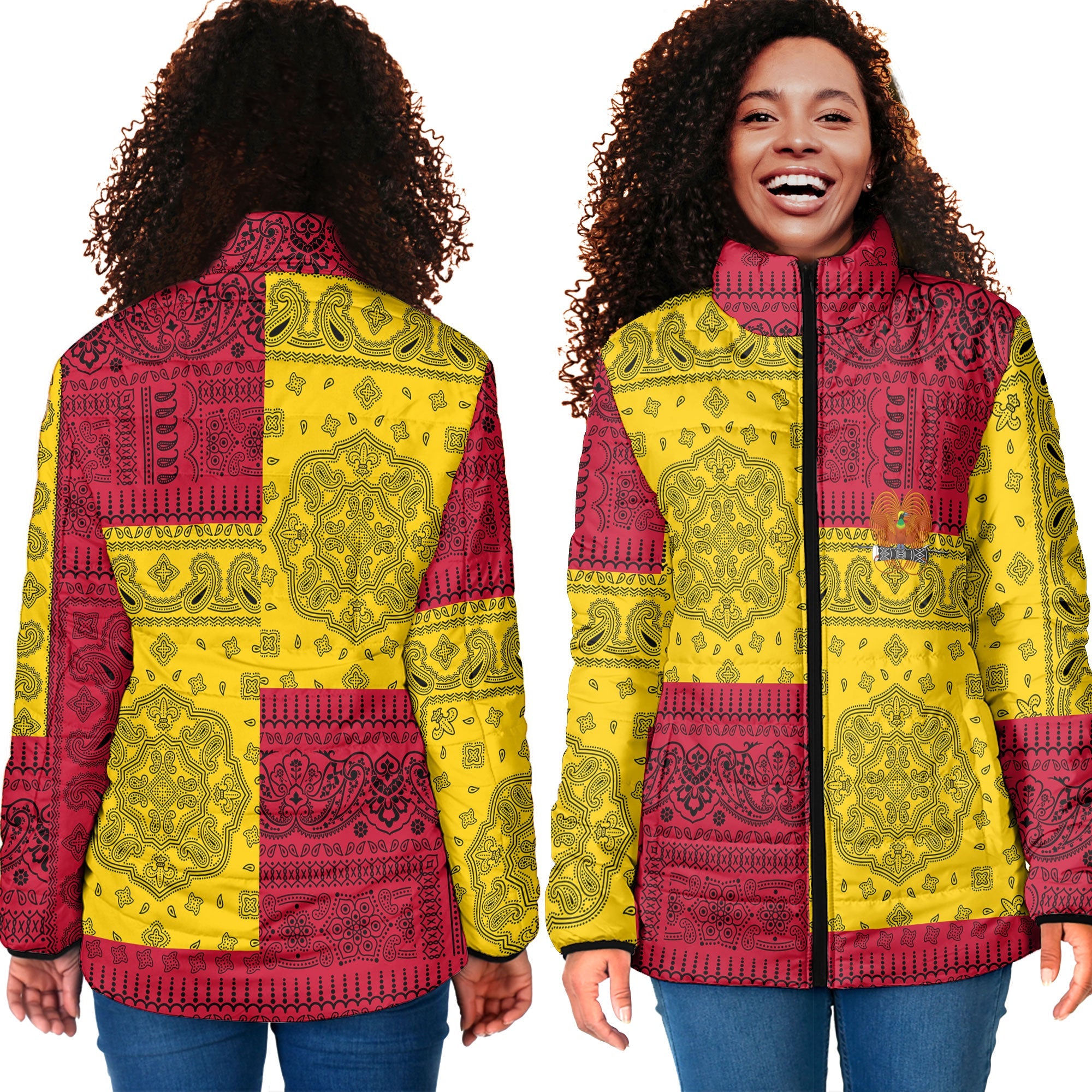 Papua New Guinea Women Padded Jacket Flag And Paisley Basic Style 4