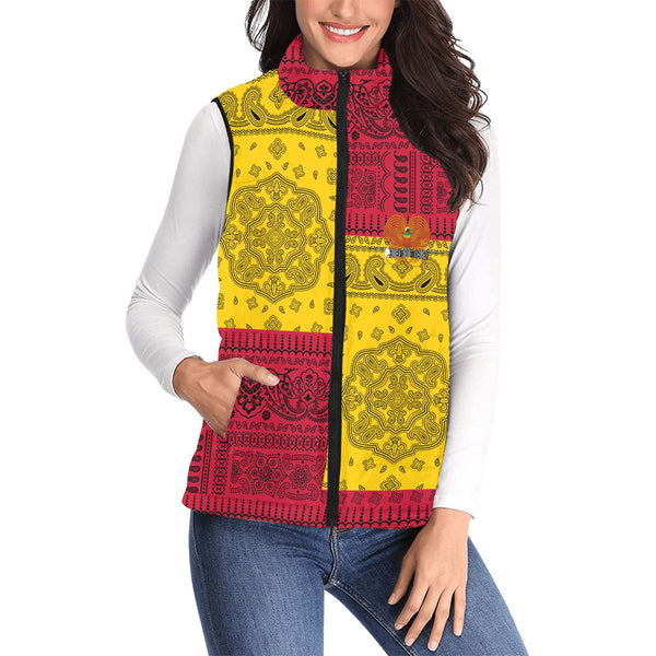 Papua New Guinea Women Padded Jacket Vest Flag And Paisley Basic Style 1