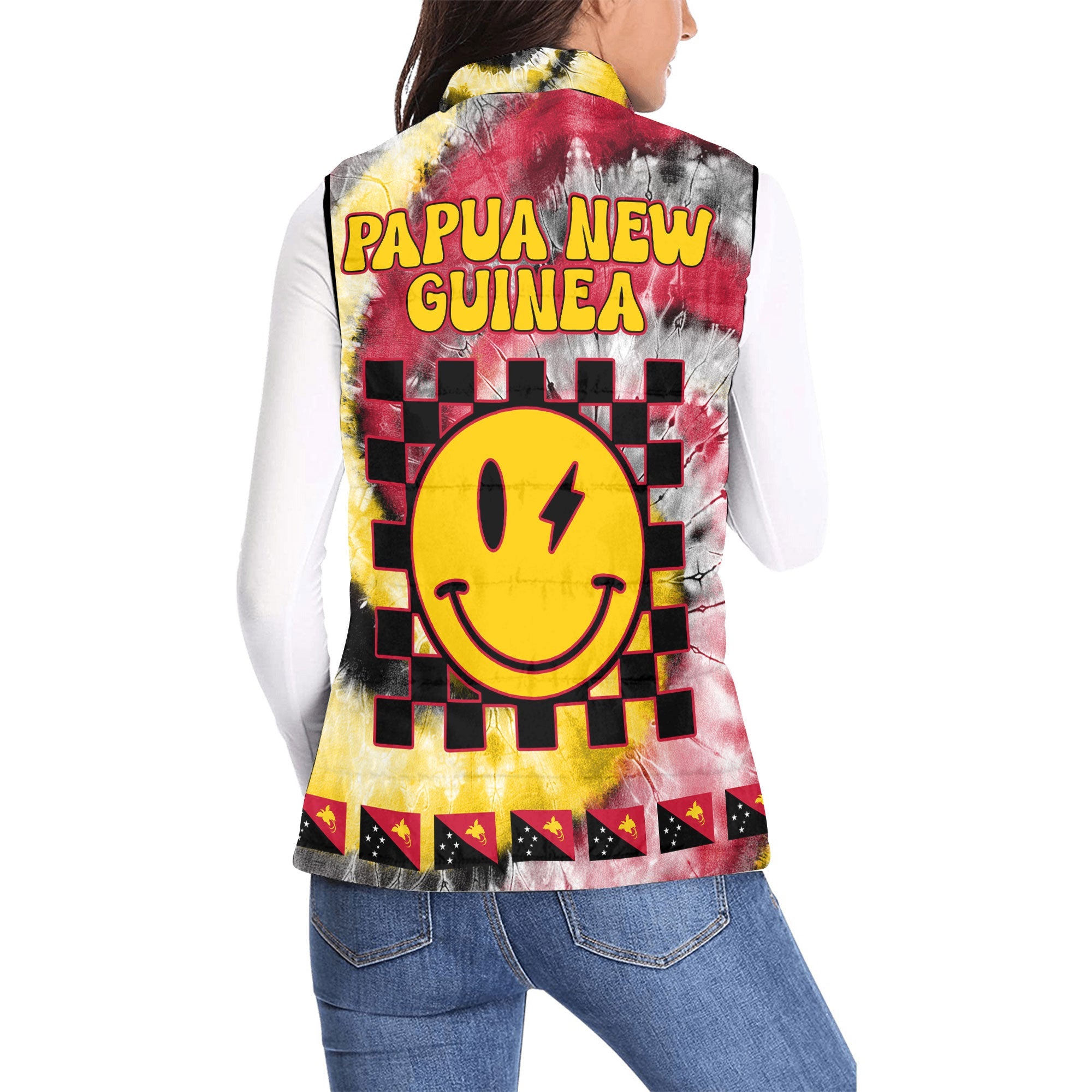 Papua New Guinea Women Padded Jacket Vest Custom Tie Dye Style 2