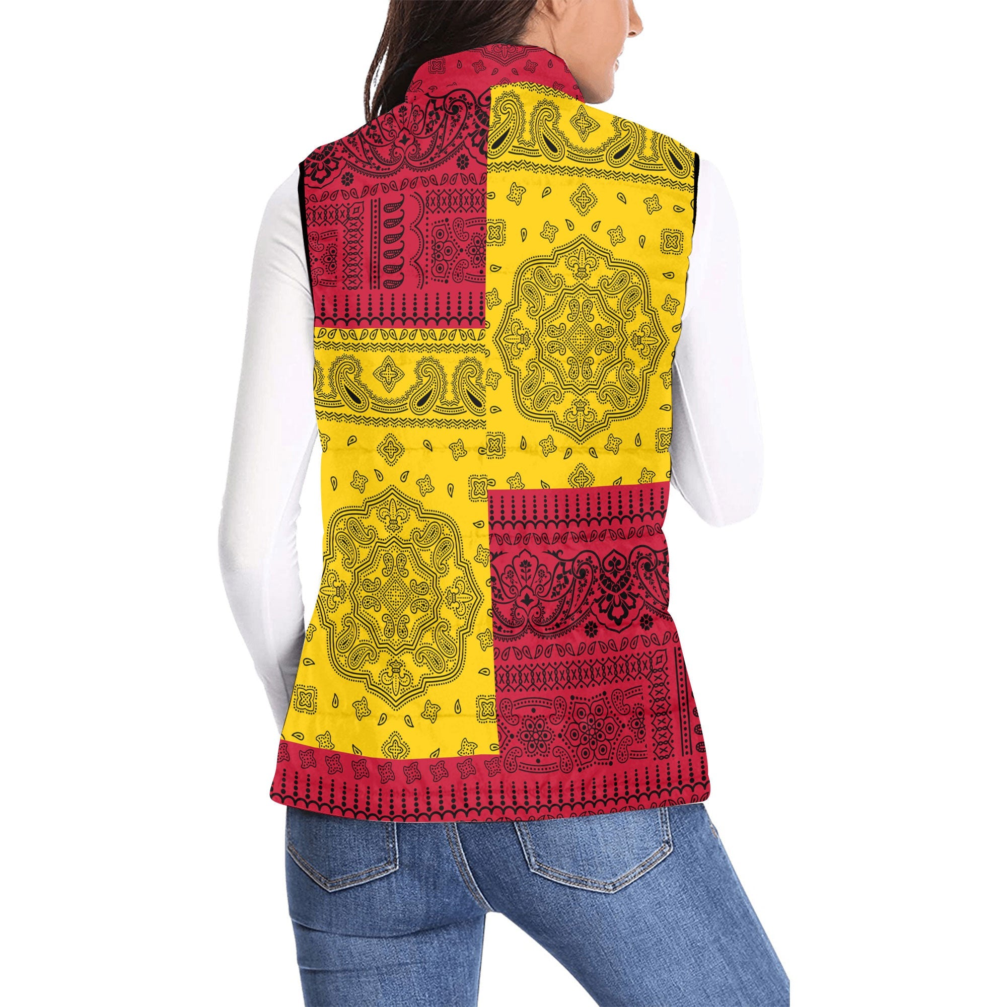 Papua New Guinea Women Padded Jacket Vest Flag And Paisley Basic Style 2