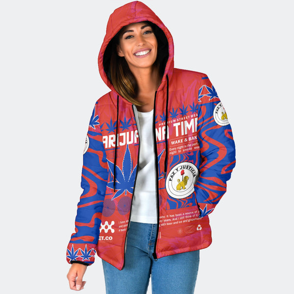 Paraguay Women Hooded Padded Jacket Flag & Coat Of Arms Reverse Fire Marijuanas Style