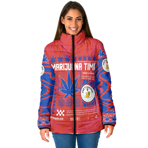 Paraguay Women Padded Jacket Flag & Coat Of Arms Reverse Fire Marijuanas Style