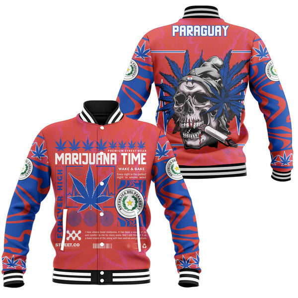 Paraguay Baseball Jacket Flag & Coat Of Arms Marijuanas Style