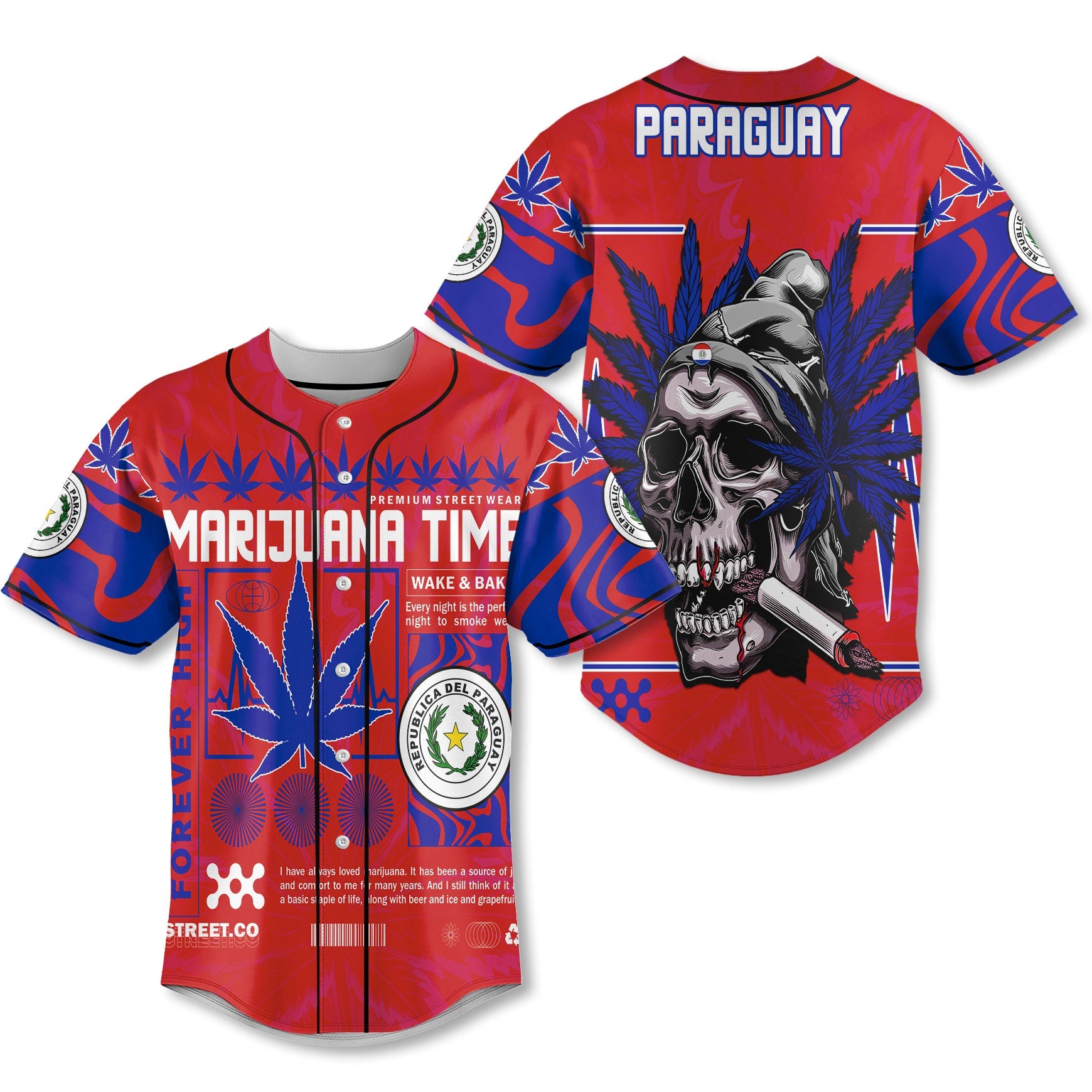 Paraguay Baseball Jersey Flag & Coat Of Arms Marijuanas Style