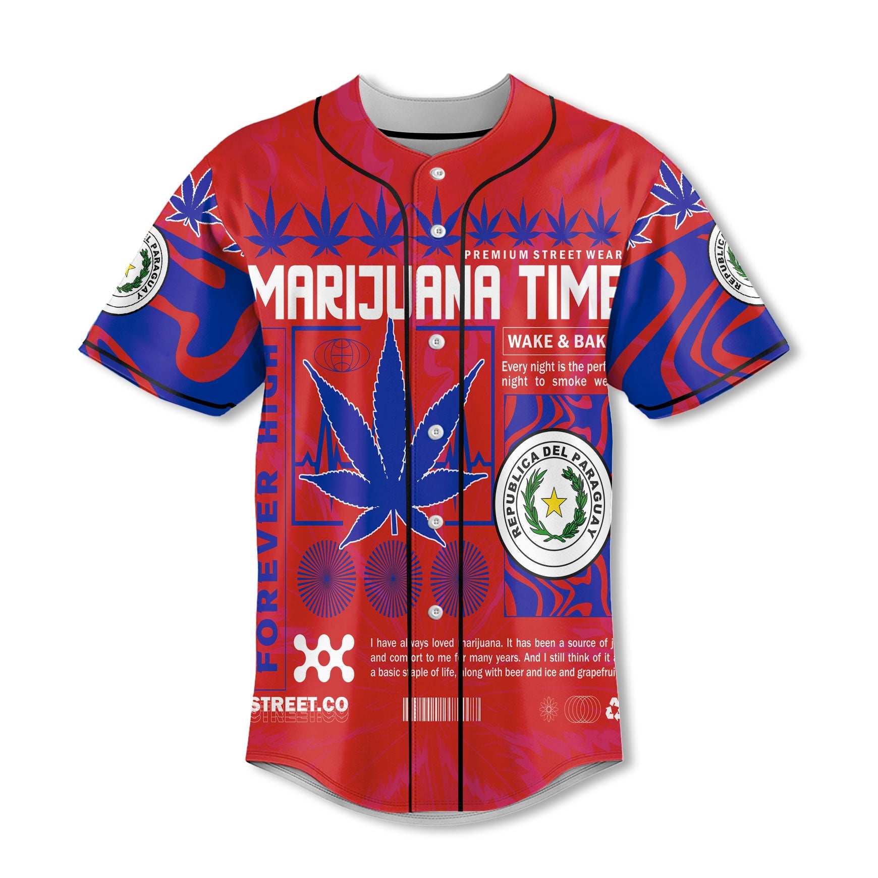 Paraguay Baseball Jersey Flag & Coat Of Arms Marijuanas Style