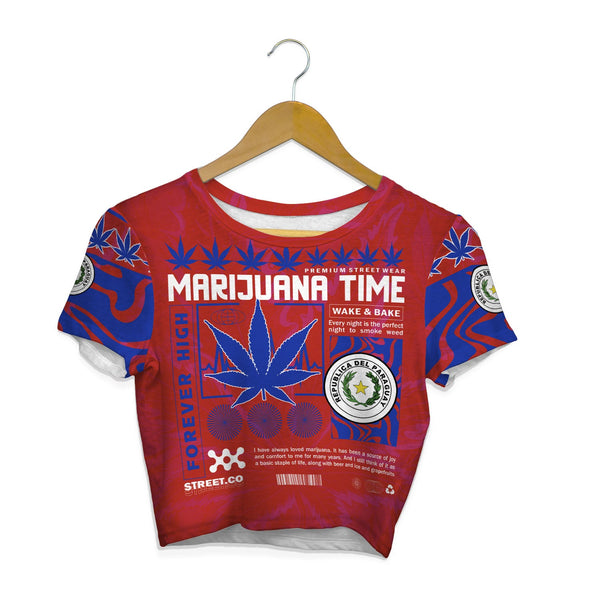 Paraguay Crop Top T Shirt Flag & Coat Of Arms Marijuanas Style