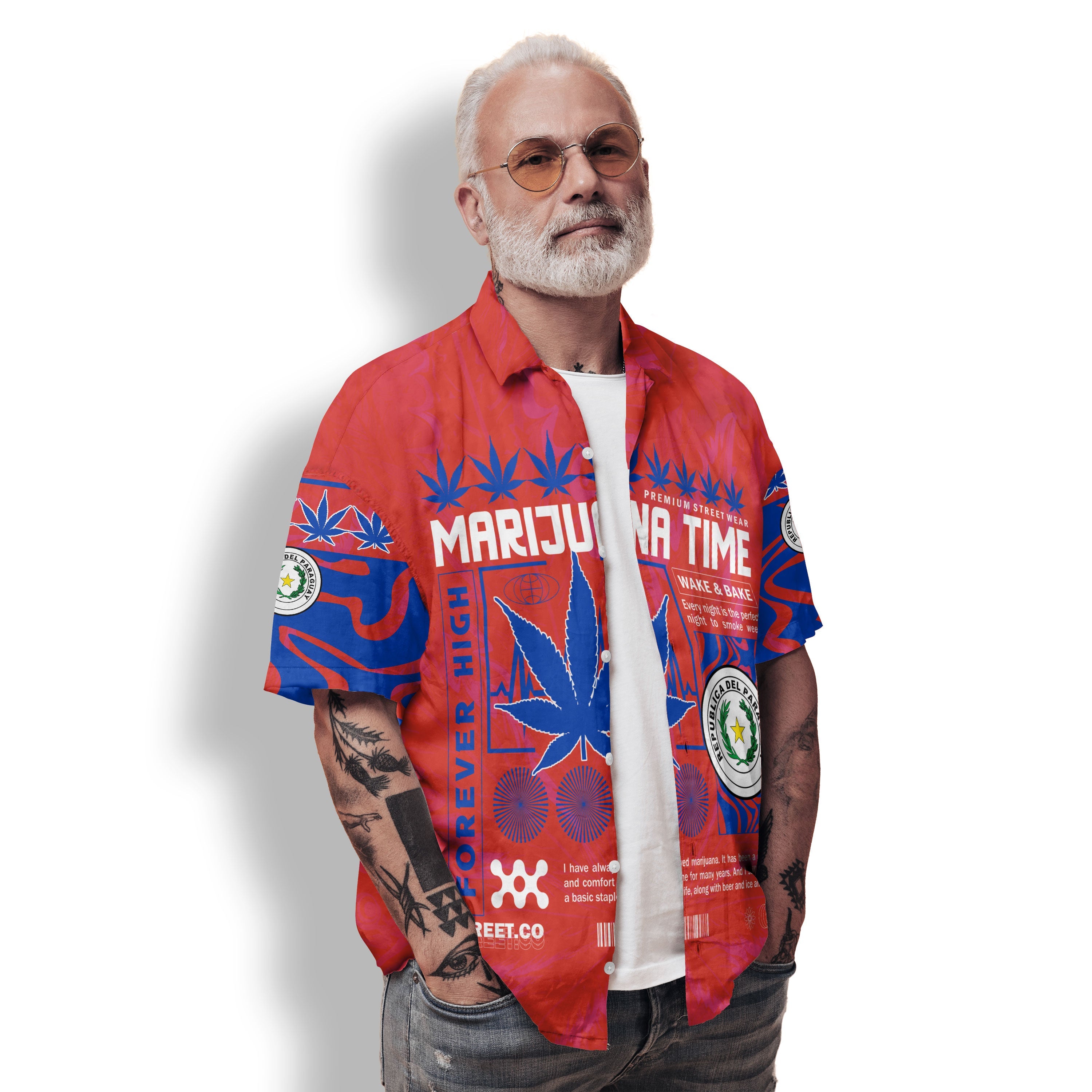 Paraguay Hawaiian Shirt Flag & Coat Of Arms Marijuanas Style