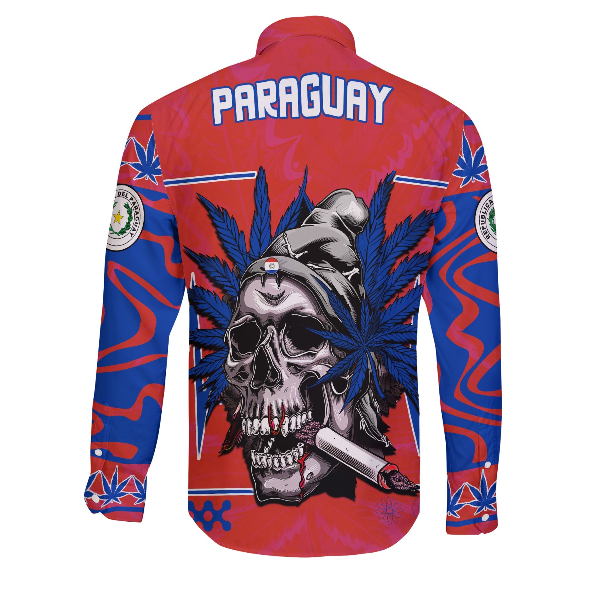 Paraguay Long Sleeve Button Shirt Flag & Coat Of Arms Marijuanas Style