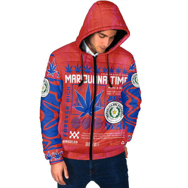 Paraguay Men Hooded Padded Jacket Flag & Coat Of Arms Marijuanas Style