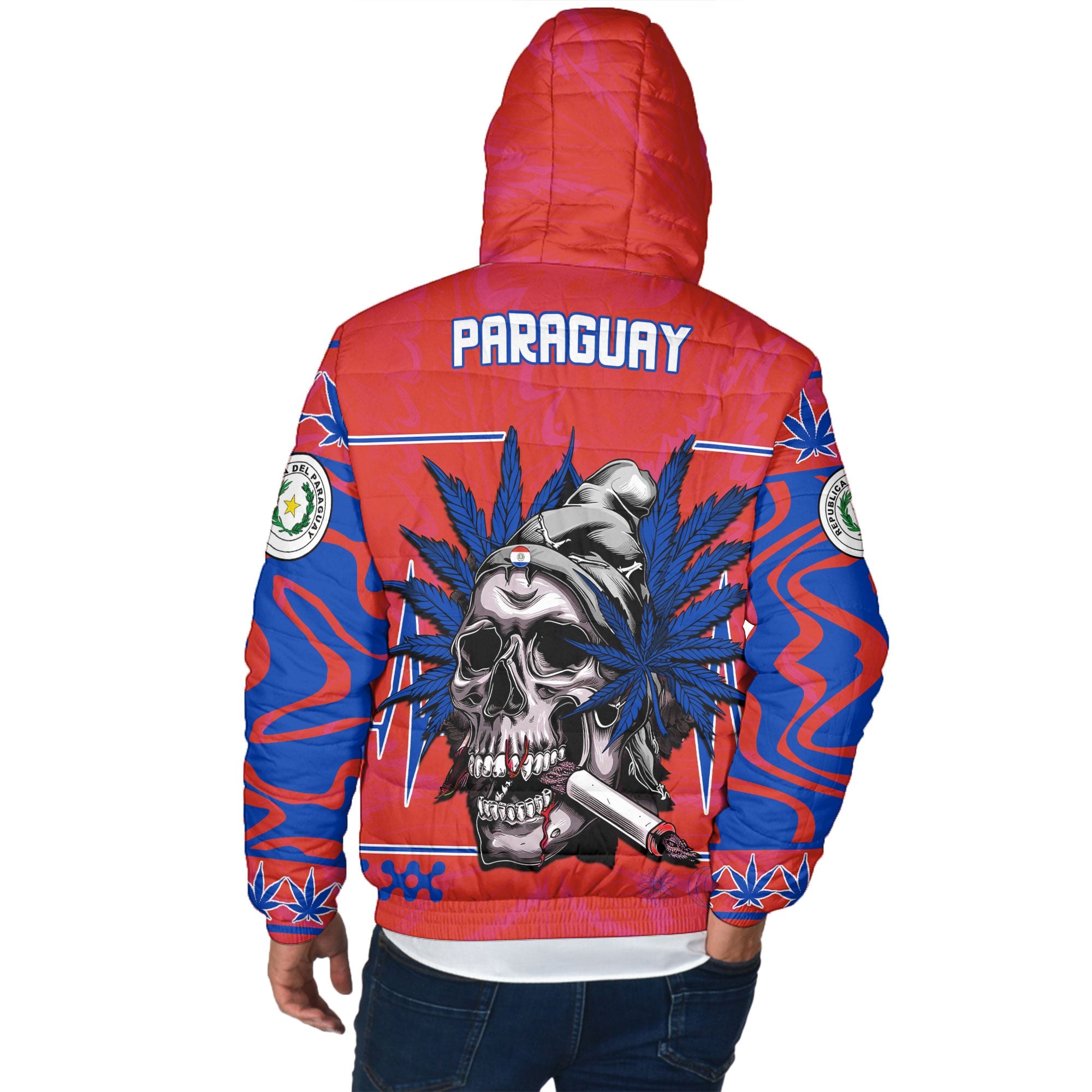 Paraguay Men Hooded Padded Jacket Flag & Coat Of Arms Marijuanas Style