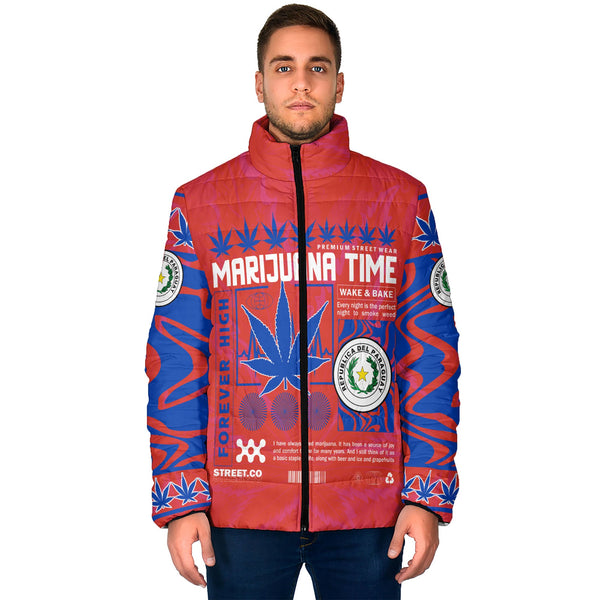 Paraguay Men Padded Jacket Flag & Coat Of Arms Marijuanas Style