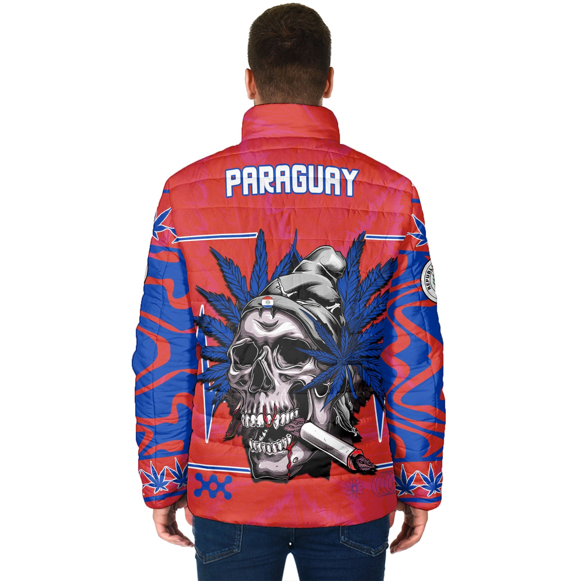 Paraguay Men Padded Jacket Flag & Coat Of Arms Marijuanas Style