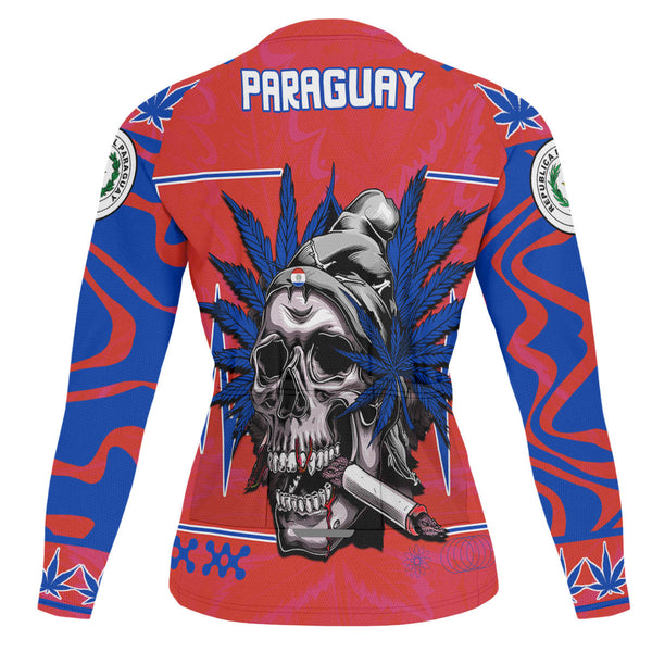 Paraguay Men's Cycling Jersey Long Sleeve Flag & Coat Of Arms Marijuanas Style